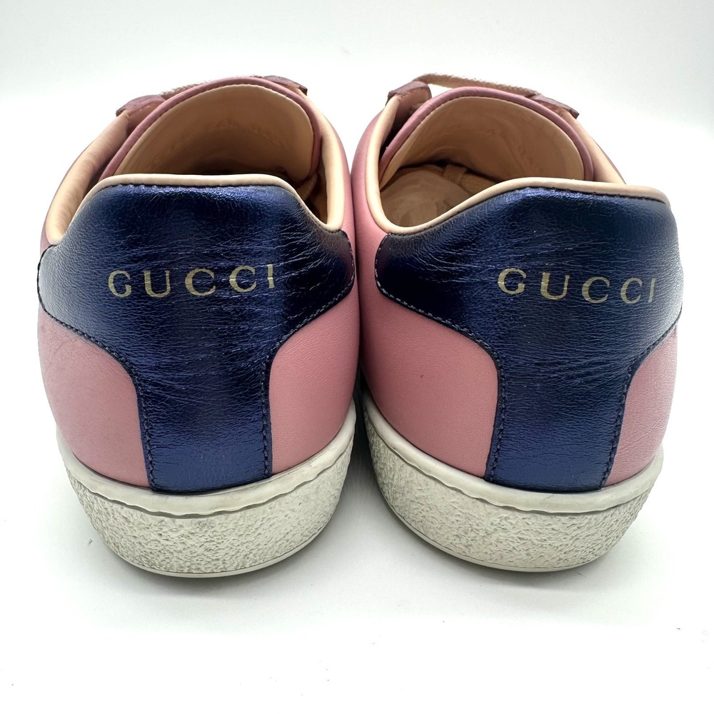 Gucci Bubblegum Pink Leather Ace Logo Stripe Strap Low Top Sneakers 6/36.5 - Picture 8 of 17